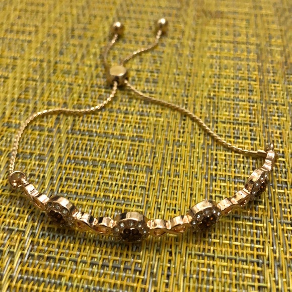 CHOCOLATE SWAROVSKI BAR BRACELET 14K GOLD PLATING - Picture 3 of 5